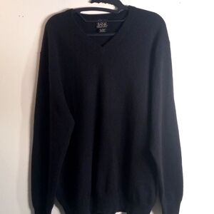 100% soft Cashmere V-Neck Mens long sleeve sweater. Black Jos.A.Bank L